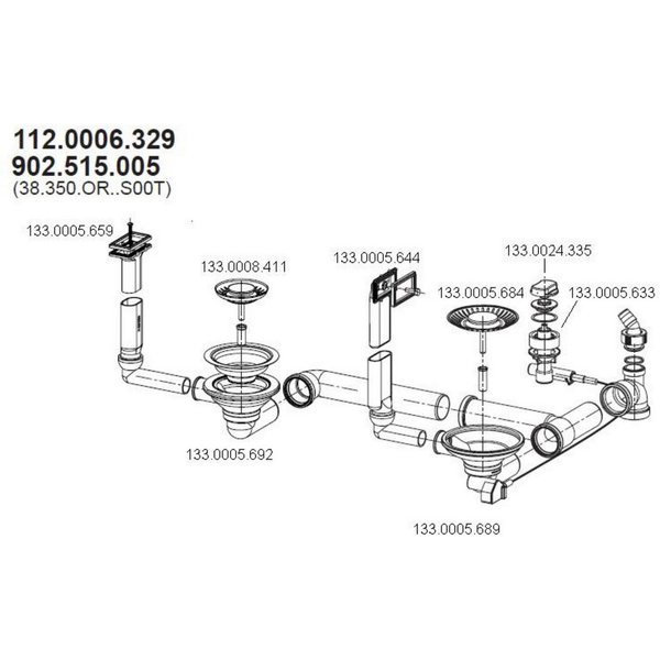 FRANKE Ab-Überlaufgarnitur 3,5 Zoll für Spüle Active Kitchen 654 / AKX 654 Integralablauf