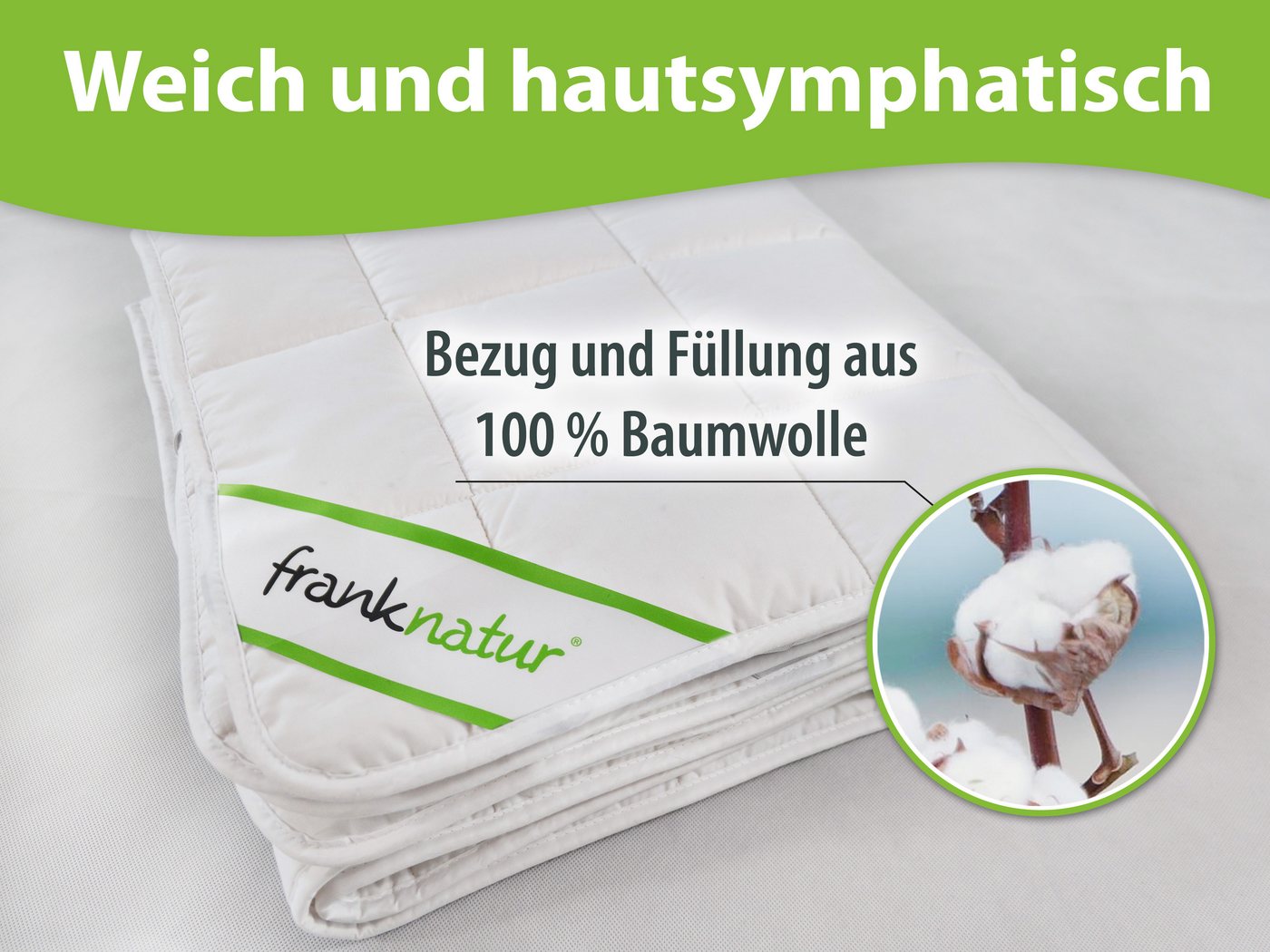 franknatur, Topper Unterbett Baumwolle, Baumwolle, Auflage aus reiner Baumwolle – Bild 2 von 5
