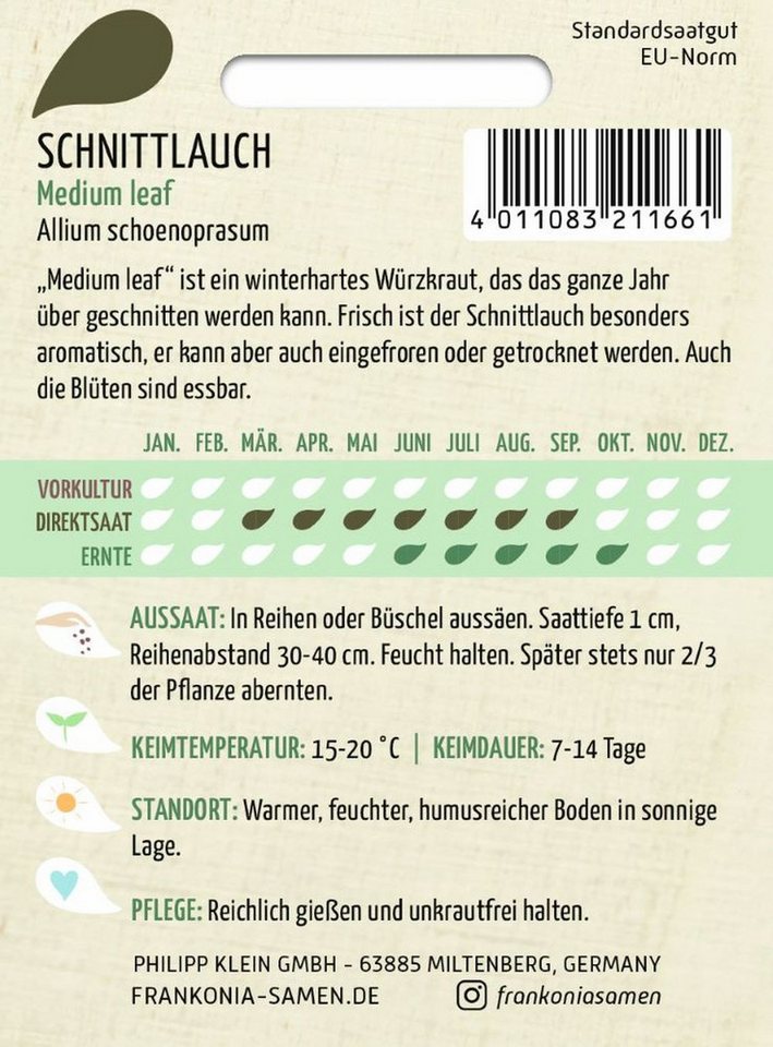 FRANKONIA Kräutersamen Schnittlauch, Medium Leaf - Gewürz Saatgut Schnittlauch-Samen, Allium schoenoprasum – Bild 2 von 2