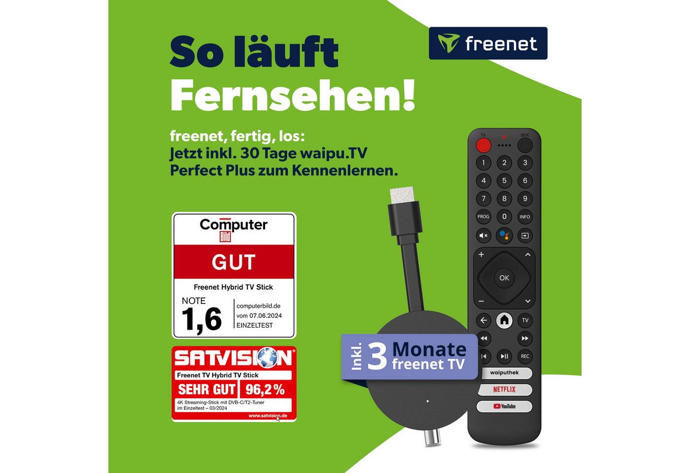 freenet TV Streaming-Stick Hybrid 3in1, DVB-C/T2 und Android TV, Inkl. 3 Monate freenet TV, 4K UHD, Chromecast – Bild 5 von 5