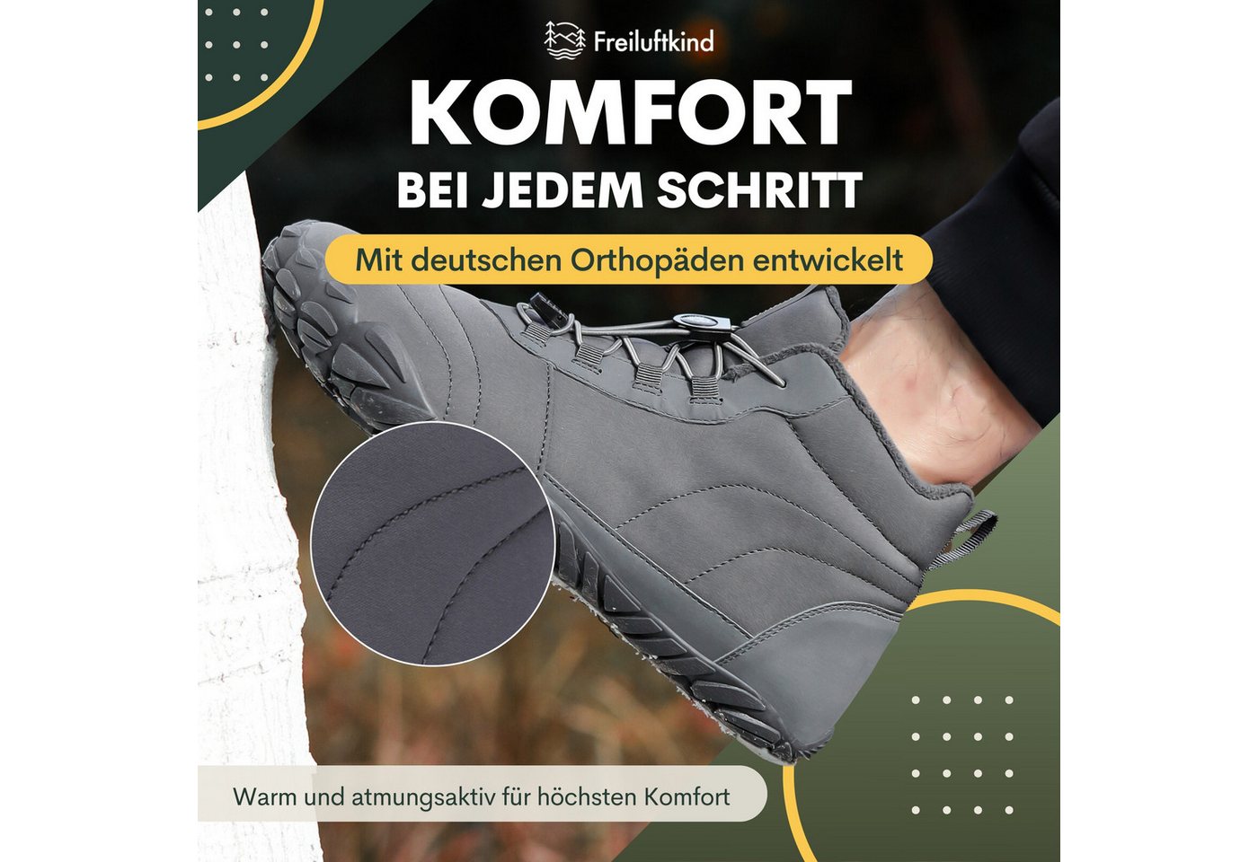 Freiluftkind Das Original - Kepler Barfußschuhe – warm gefüttert Sneaker Schnellverschluss – Bild 2 von 5
