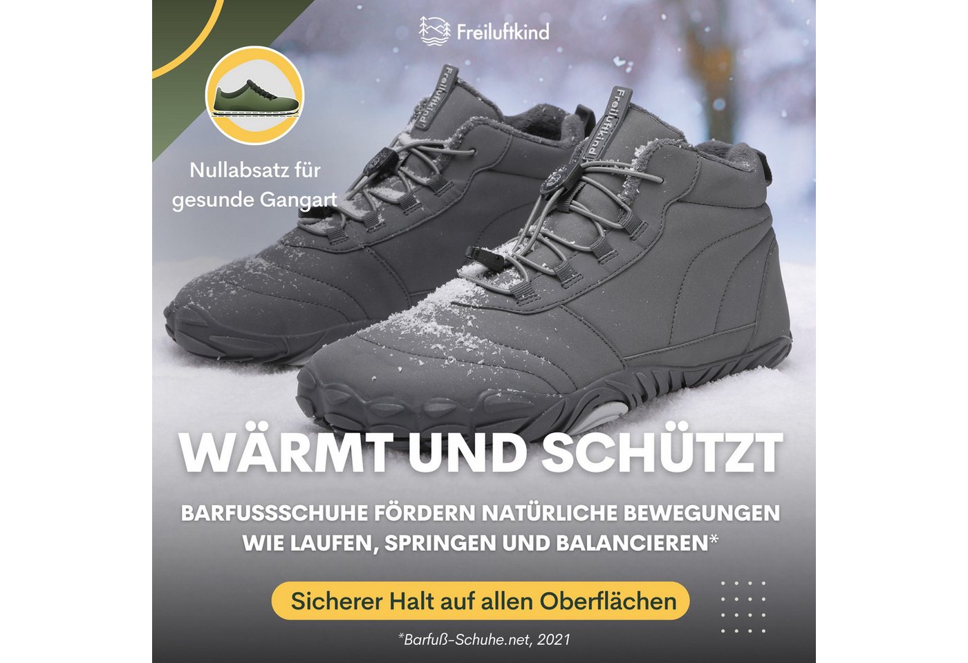 Freiluftkind Das Original - Kepler Barfußschuhe – warm gefüttert Sneaker Schnellverschluss – Bild 4 von 5
