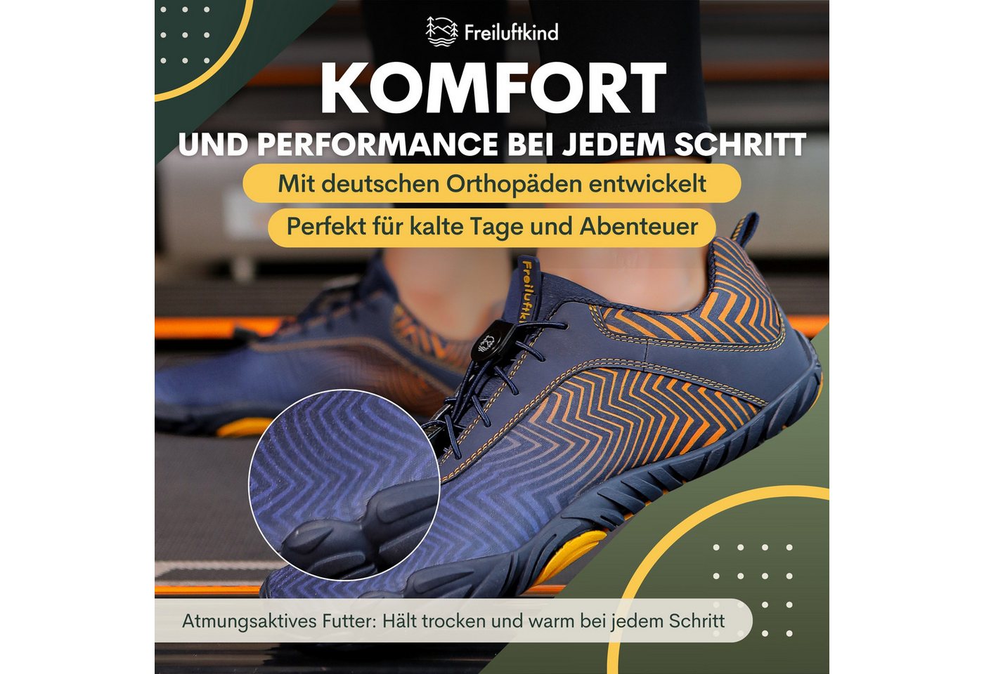 Freiluftkind Das Original – Overland Wasserabweisende & gefütterte Barfußschuhe Sneaker Schnürsenkel – Bild 2 von 5