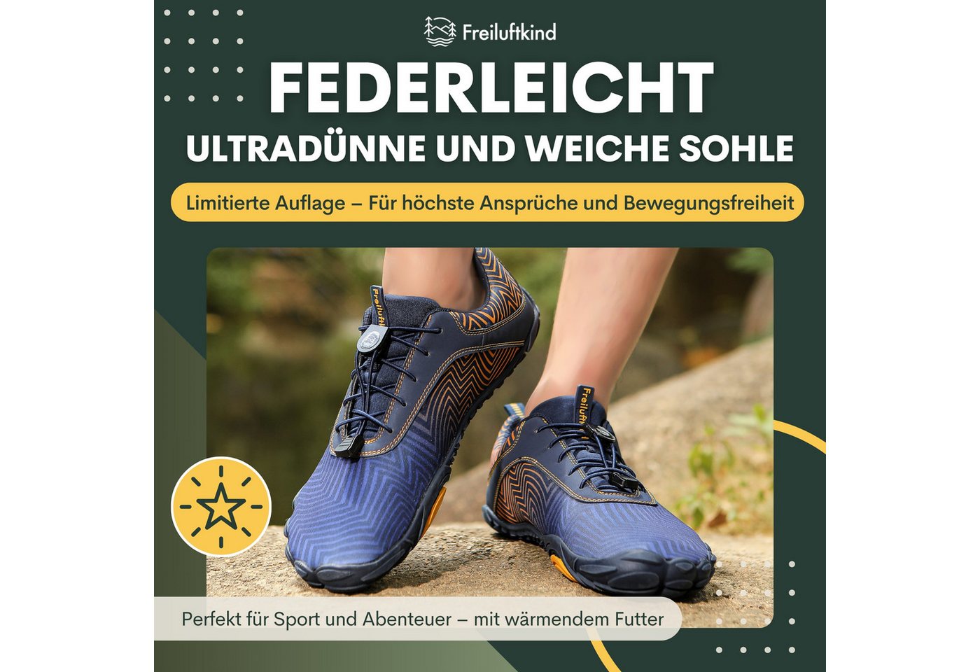 Freiluftkind Das Original – Overland Wasserabweisende & gefütterte Barfußschuhe Sneaker Schnürsenkel – Bild 3 von 5