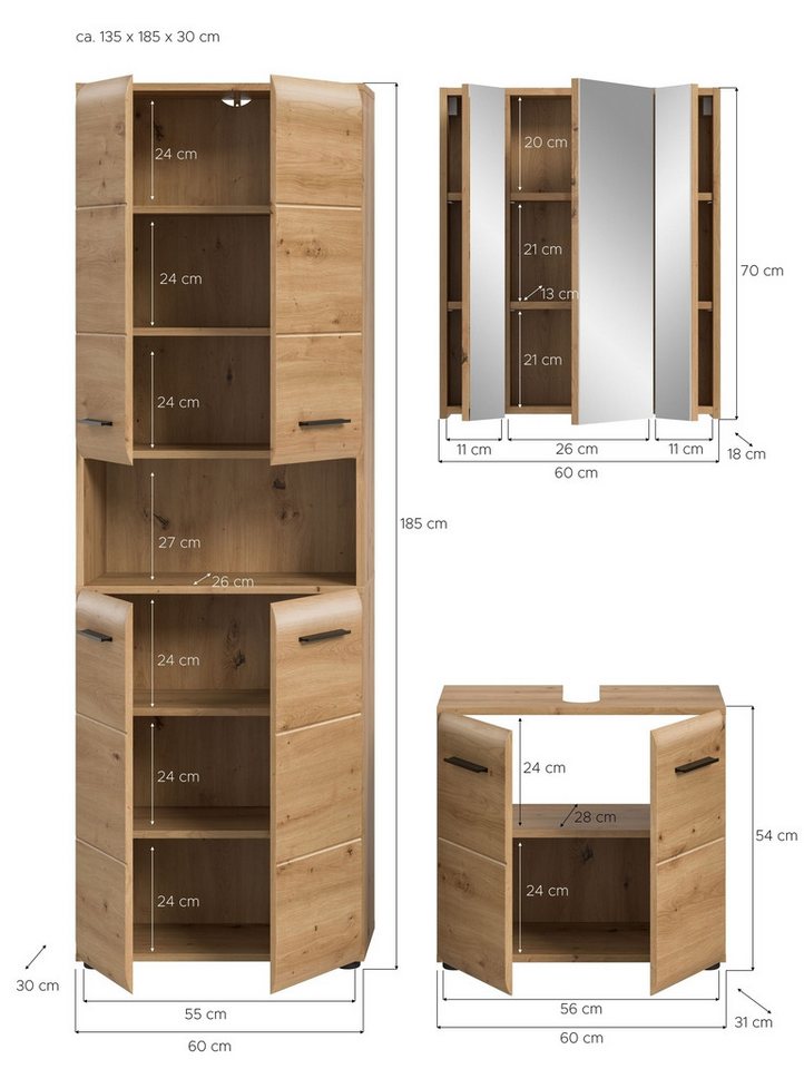 freiraum Badezimmer-Set Ice, in artisan oak - 135x185x30cm (BxHxT) – Bild 5 von 5