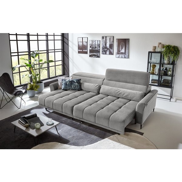 freiraum Big-Sofa Wolve, 2x elektr. Sitzverstellung, Cord silbergrau - 280x108x118cm (BxHxT)