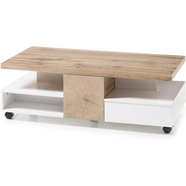freiraum Couchtisch RENNES, mit Fach+Schub, MDF weiss / Dekor Eiche - 120x40x60 (BxHxT)
