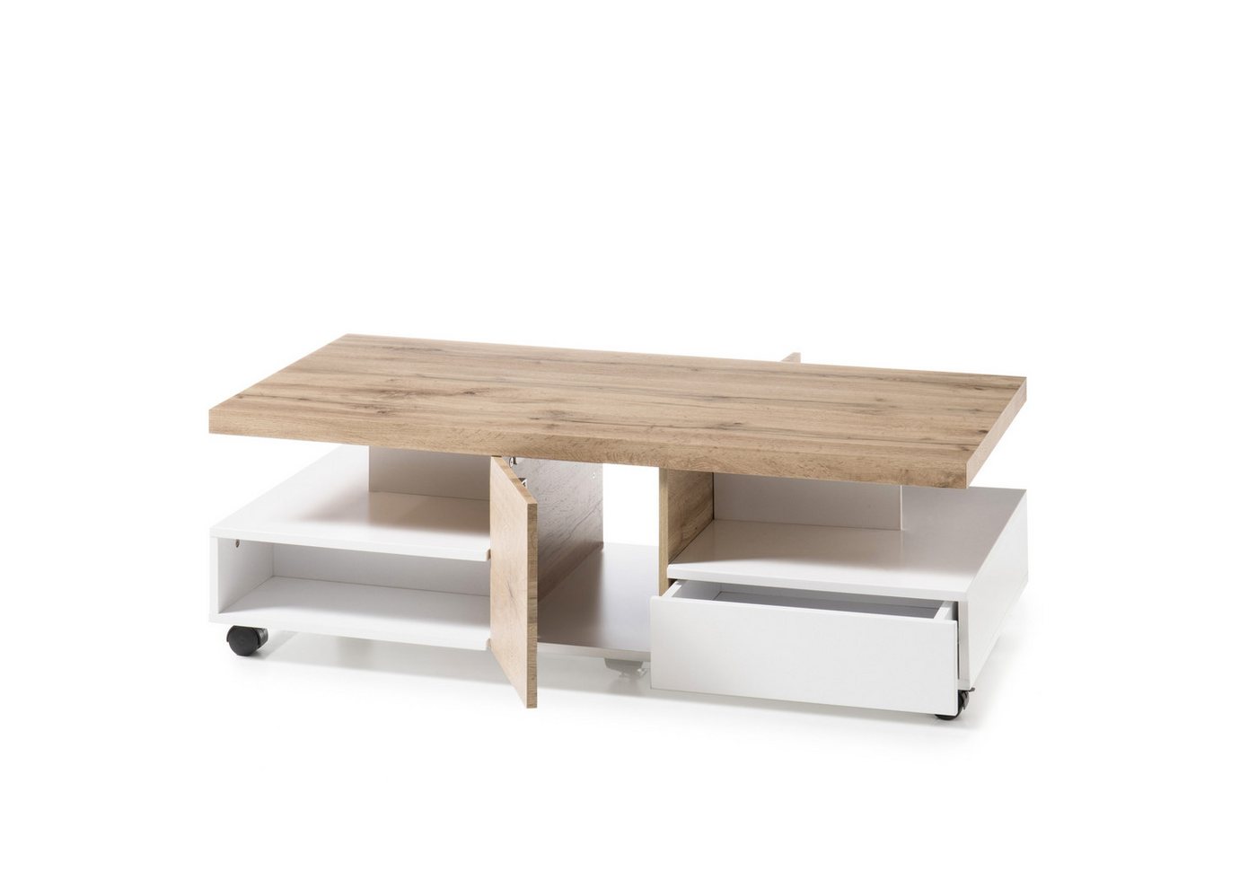 freiraum Couchtisch RENNES, mit Fach+Schub, MDF weiss / Dekor Eiche - 120x40x60 (BxHxT) – Bild 5 von 5