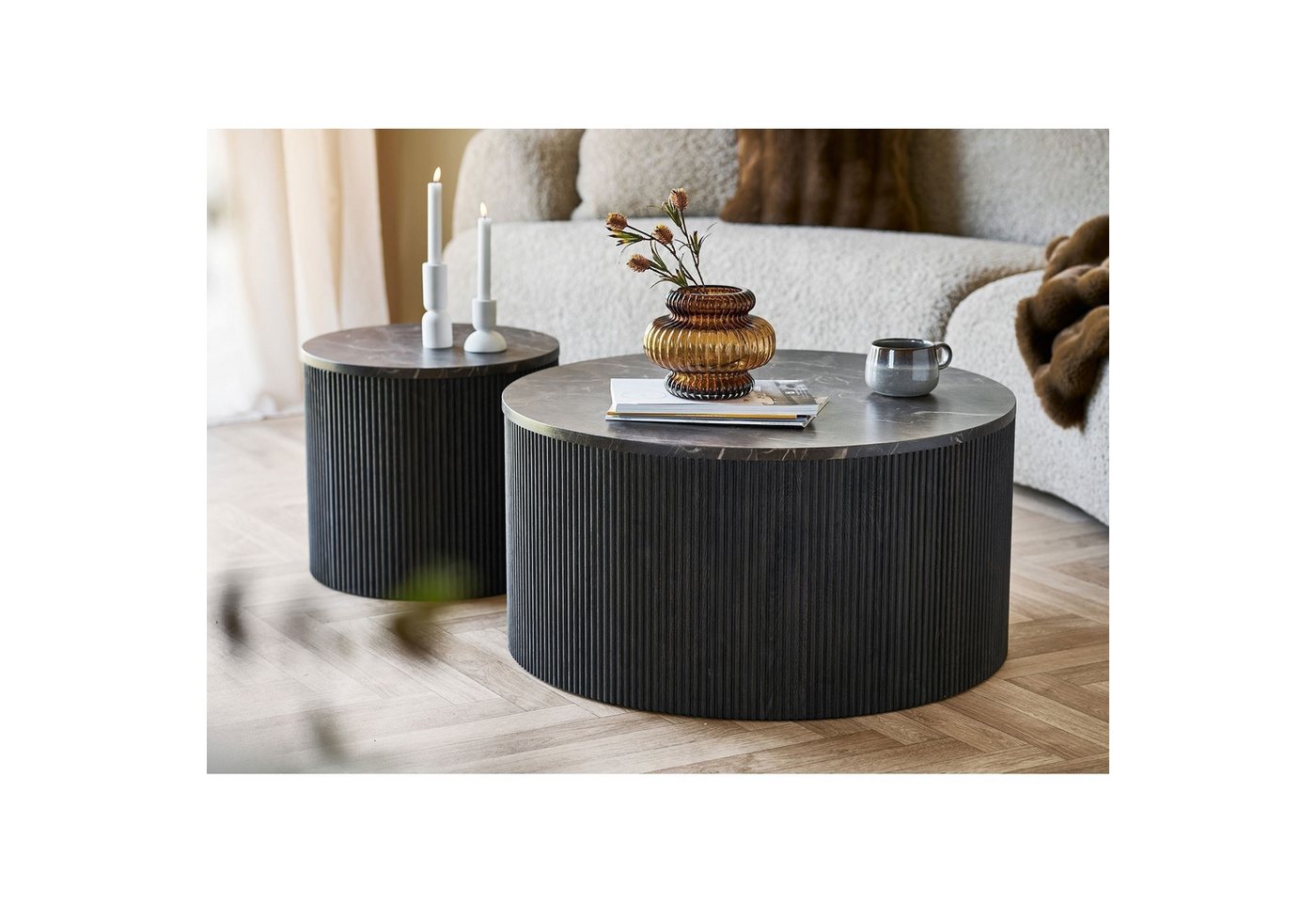 freiraum Couchtisch Rota, in Dunkelbraun / Marmor-Dekor, MDF - 40x80cm (HxD) – Bild 2 von 5