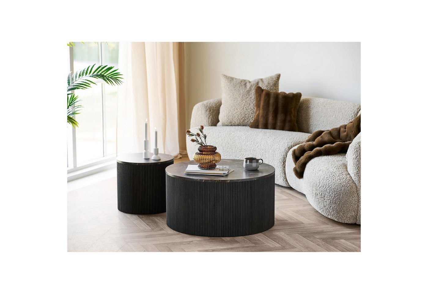 freiraum Couchtisch Rota, in Dunkelbraun / Marmor-Dekor, MDF - 40x80cm (HxD) – Bild 5 von 5