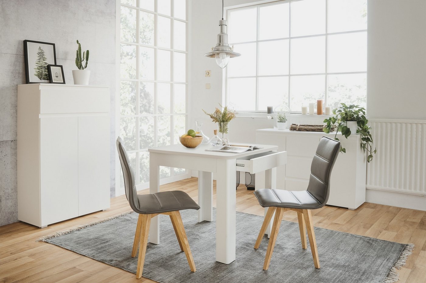 freiraum Esstisch Oslo, mit Schublade, in Weiß - 80x77x80cm (BxHxT) – Bild 2 von 5