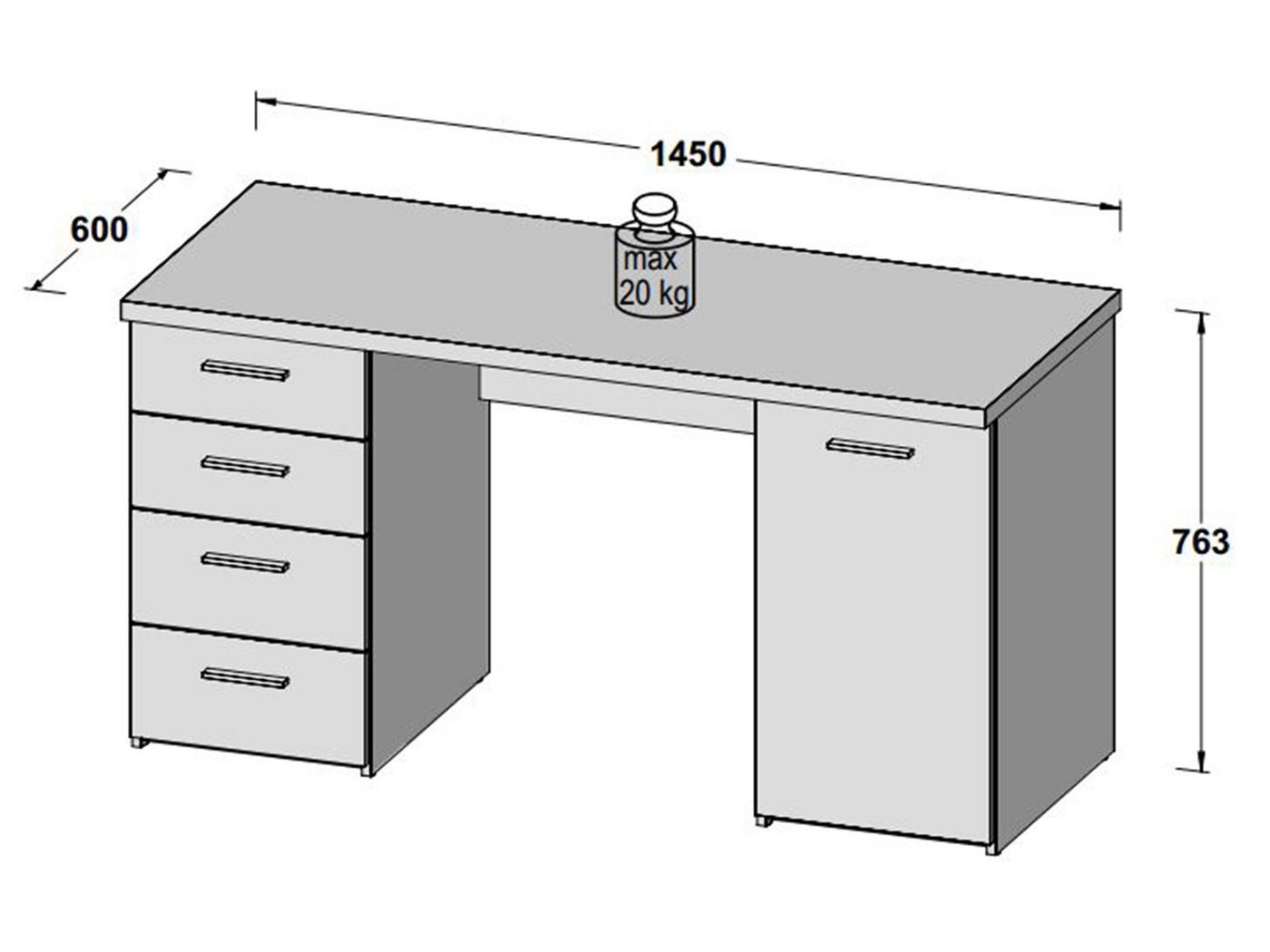 freiraum Schreibtisch Balu, 145 x 76,3 x 60 cm (B/H/T) – Bild 3 von 5