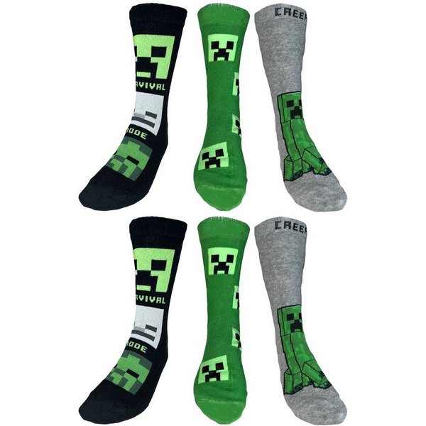 Minecraft Freizeitsocken 6x Minecraft Socken Jungen + Mädchen Strümpfe 31/34 35/38 39/42