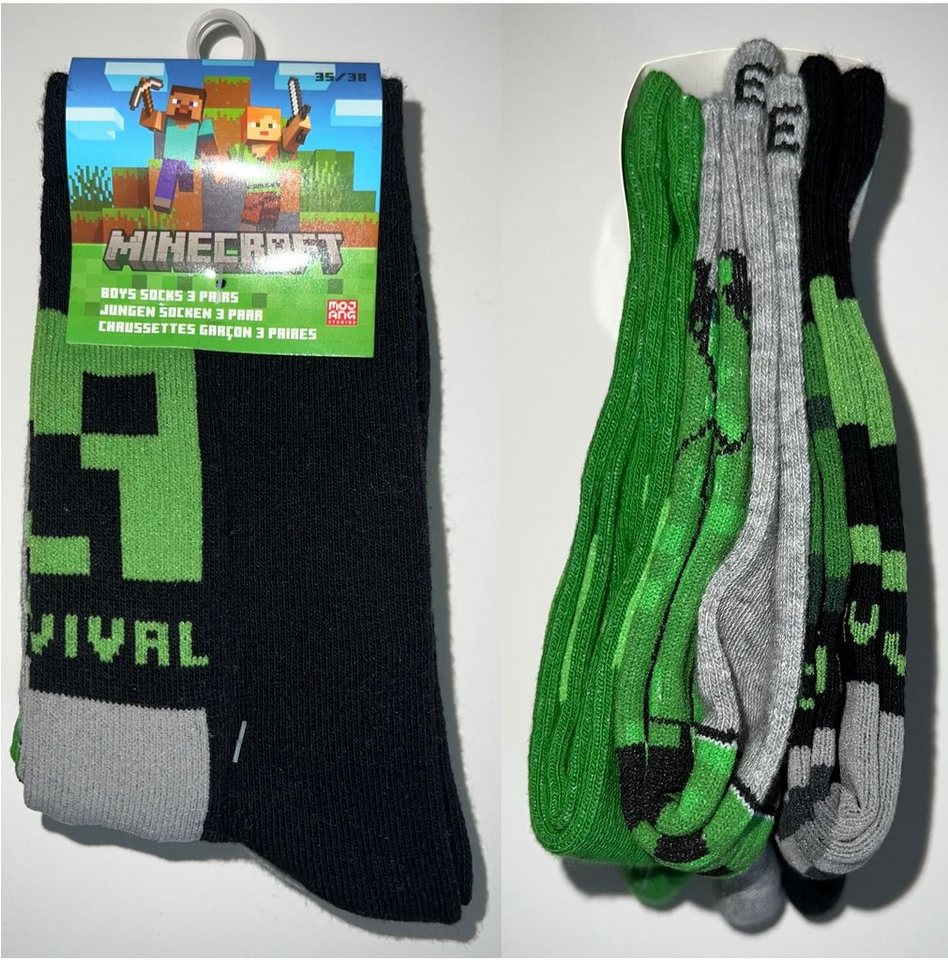 Minecraft Freizeitsocken 6x Minecraft Socken Jungen + Mädchen Strümpfe 31/34 35/38 39/42 – Bild 3 von 4
