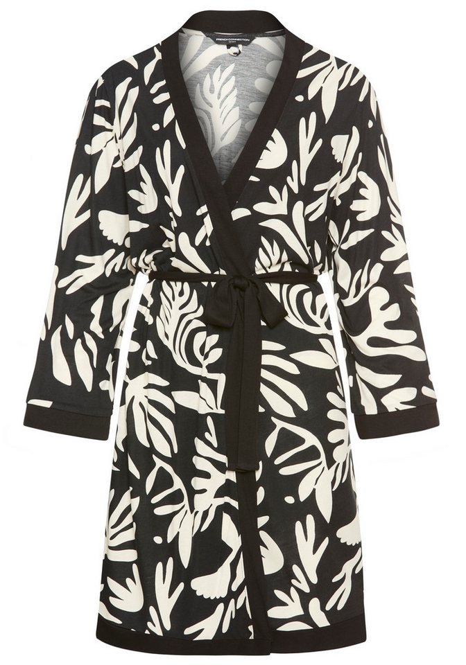 French Connection Kimono, Kurzform, Viskose, Gürtel, im zeitlosen Schwarz-Weiß-Look – Bild 2 von 5