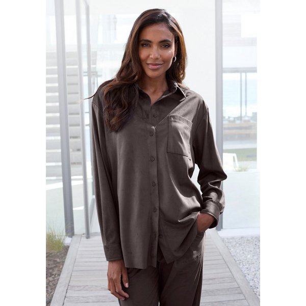 French Connection Langarmhemd aus Veloursleder-Imitat mit aufgesetzter Tasche, Loungewear