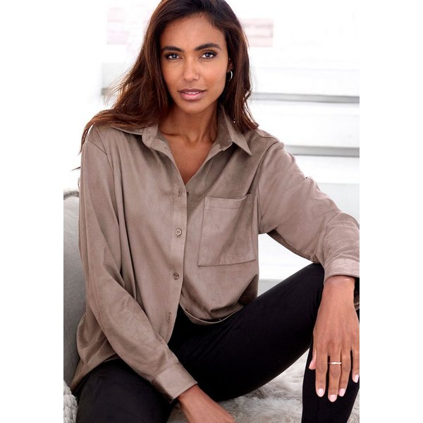 French Connection Langarmhemd aus Veloursleder-Imitat mit aufgesetzter Tasche, Loungewear