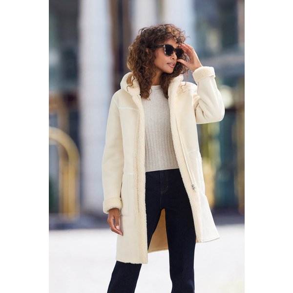 French Connection Lederimitatjacke mit Teddyfutter auf der Innenseite, Shearling Jacke, Lammfelloptik