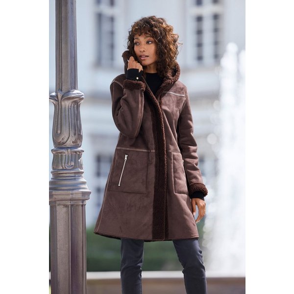 French Connection Lederimitatjacke mit Teddyfutter auf der Innenseite, Shearling Jacke, Lammfelloptik