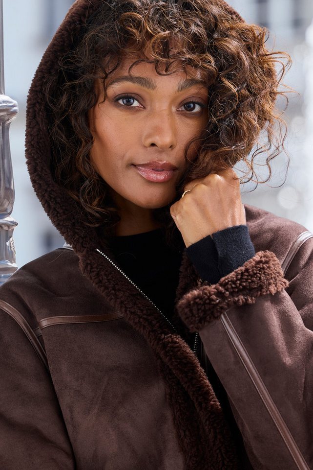 French Connection Lederimitatjacke mit Teddyfutter auf der Innenseite, Shearling Jacke, Lammfelloptik – Bild 3 von 5