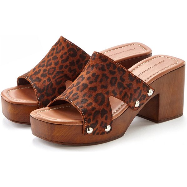 French Connection Mule, Sandale, offener Schuh, Sommerschuhe, Lederpantolette Pantolette aus Leder mit Blockabsatz und Plateausohle