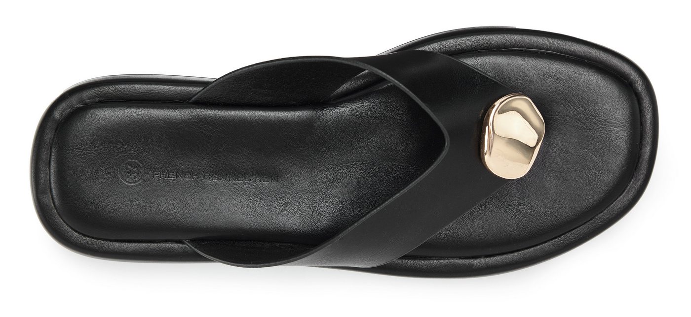 French Connection Sandale, Pantolette, offener Schuh, Sommerschuhe Zehentrenner NEU mit goldfarbenem Schmuckelement und bequemer Sohle VEGAN – Bild 4 von 5