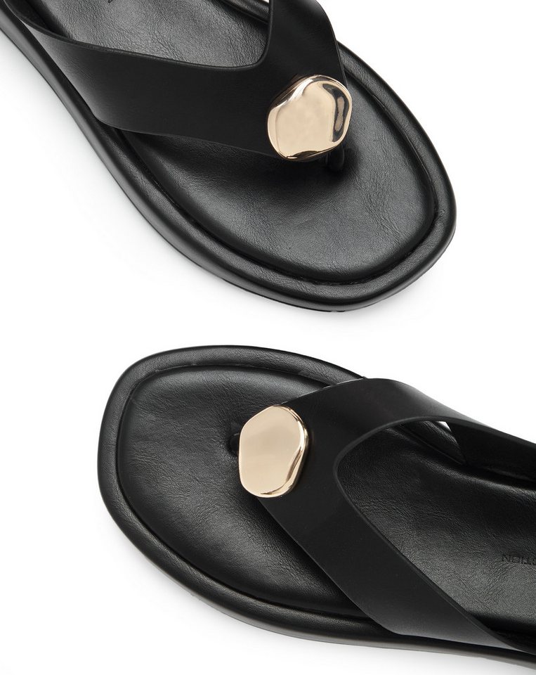 French Connection Sandale, Pantolette, offener Schuh, Sommerschuhe Zehentrenner NEU mit goldfarbenem Schmuckelement und bequemer Sohle VEGAN – Bild 5 von 5