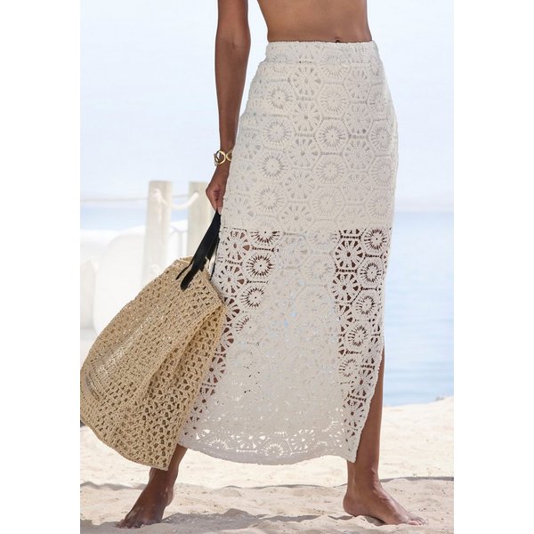 French Connection Strickrock aus weicher Häkelspitze mit Unterrock, Maxirock eleganter Strandrock, Sommerrock aus hochwertiger Häkelspitze