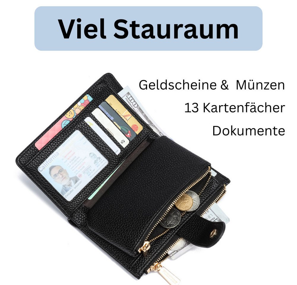 Frentree Geldbörse Damen mit RFID Schutz, Echtleder Optik, großes Münzfach, Portemonnaie mit Reißverschluss, Druckknopf, inkl. Geschenkbox – Bild 3 von 5