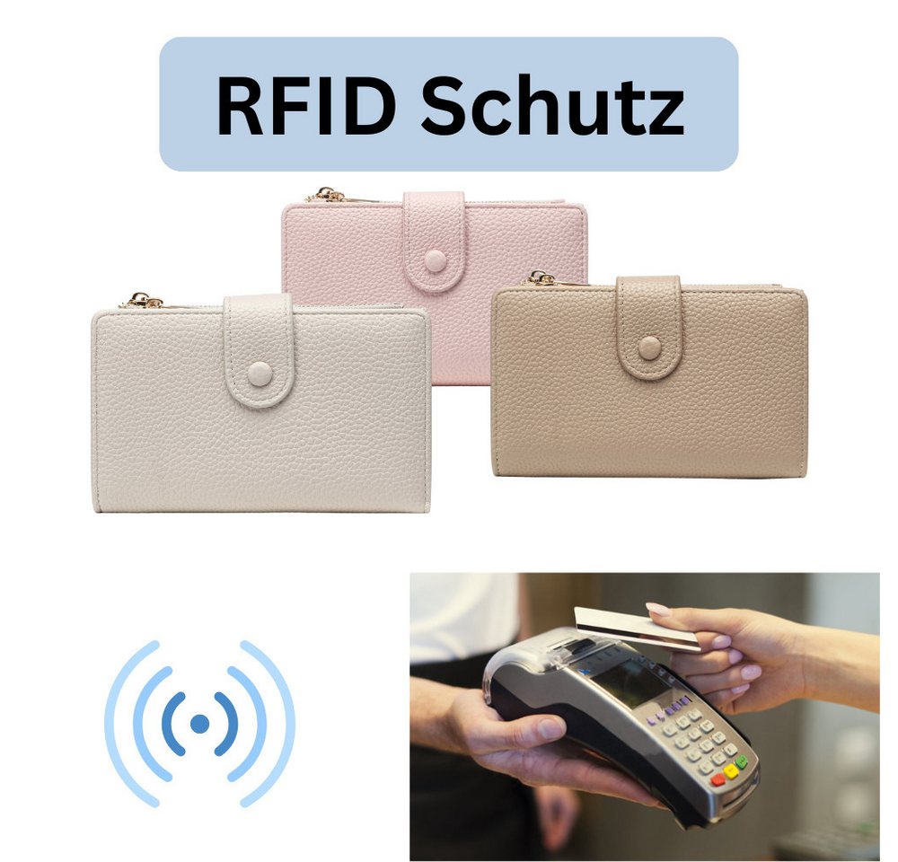 Frentree Geldbörse Damen mit RFID Schutz, Echtleder Optik, großes Münzfach, Portemonnaie mit Reißverschluss, Druckknopf, inkl. Geschenkbox – Bild 5 von 5