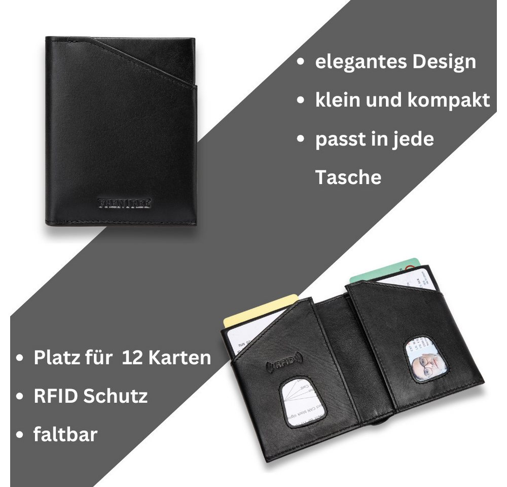 Frentree Kartenetui "Mini"-Geldbörse, minimalistischer Kartenhalter aus Echtleder, für bis zu 12 Karten, mit integriertem RFID Schutz – Bild 2 von 5