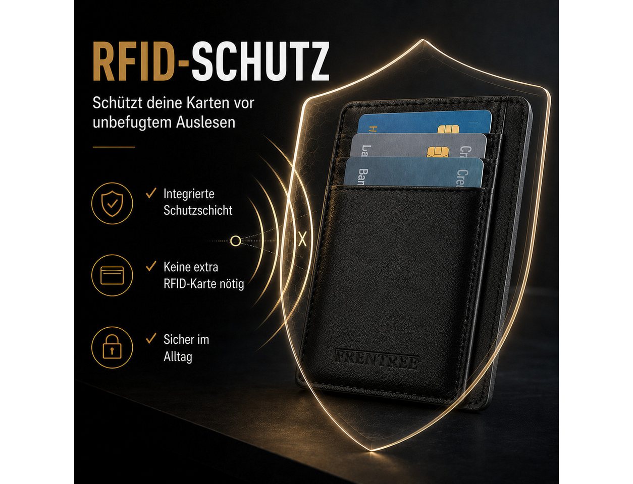 Frentree Kartenetui "Mini"-Geldbörse, minimalistischer Kartenhalter aus Echtleder, für bis zu 10 Karten und Geldscheine, mit integriertem RFID Schutz – Bild 5 von 5