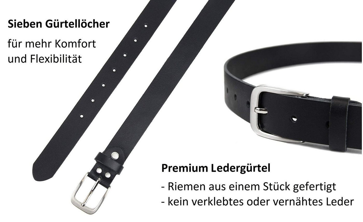Frentree Ledergürtel aus 100% Echtleder, MADE IN GERMANY 3 cm breiter Gürtel aus Leder, kürzbar, Schwarz – Bild 4 von 5