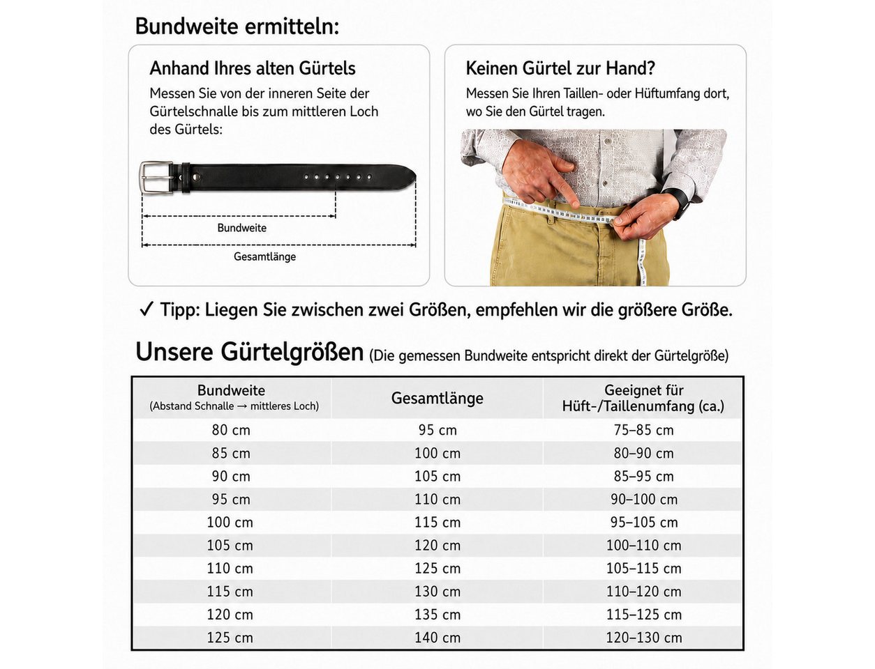 Frentree Ledergürtel aus 100% Echtleder, MADE IN GERMANY 3 cm breiter Gürtel aus Leder, kürzbar, Schwarz – Bild 5 von 5