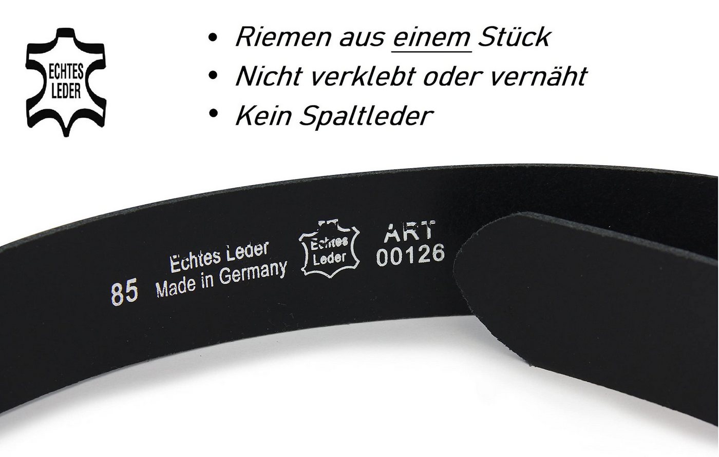 Frentree Ledergürtel aus 100% Echtleder, MADE IN GERMANY 3,8 cm breiter Gürtel aus Leder, kürzbar, Schwarz – Bild 3 von 5