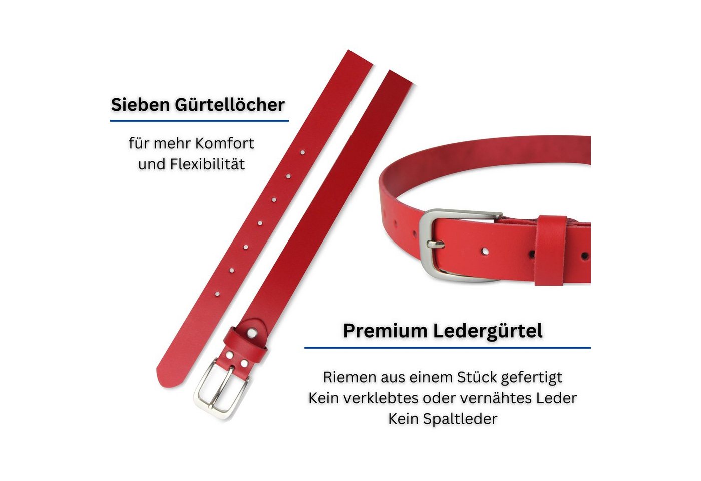 Frentree Ledergürtel aus 100% Echtleder, MADE IN GERMANY 3 cm breiter Gürtel aus Leder, kürzbar, Braun – Bild 4 von 5