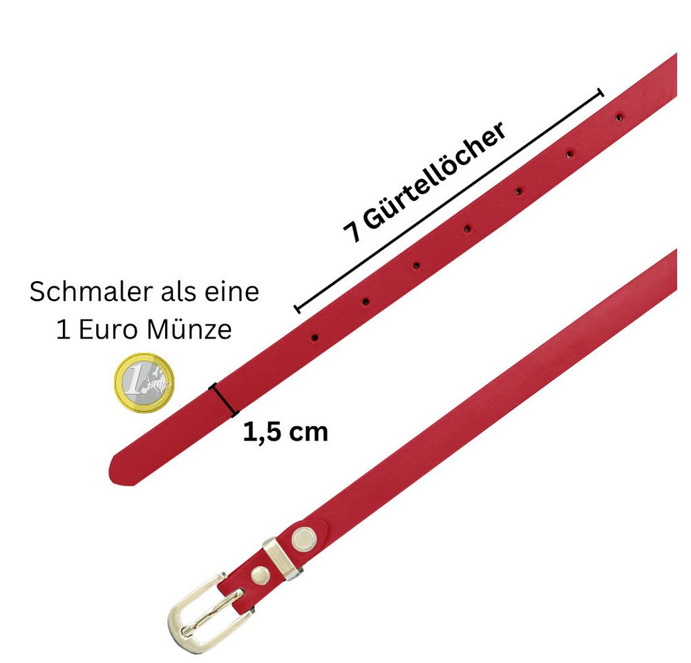 Frentree Ledergürtel Taillengürtel Damen 1,5 cm schmaler Hüftgürtel, MADE IN GERMANY Echtleder Gürtel high warst für Kleid und Anzugshose, kürzbar – Bild 4 von 5