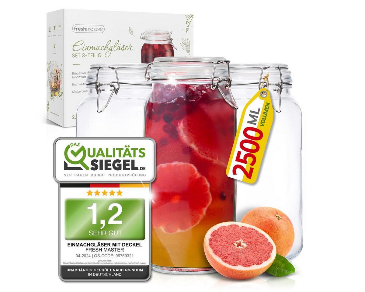 Fresh Master Einmachglas Vorratsgläser mit Drahtbügel-Verschluss, Glas, (3-tlg), mit Bügelverschluss – Bild 2 von 5