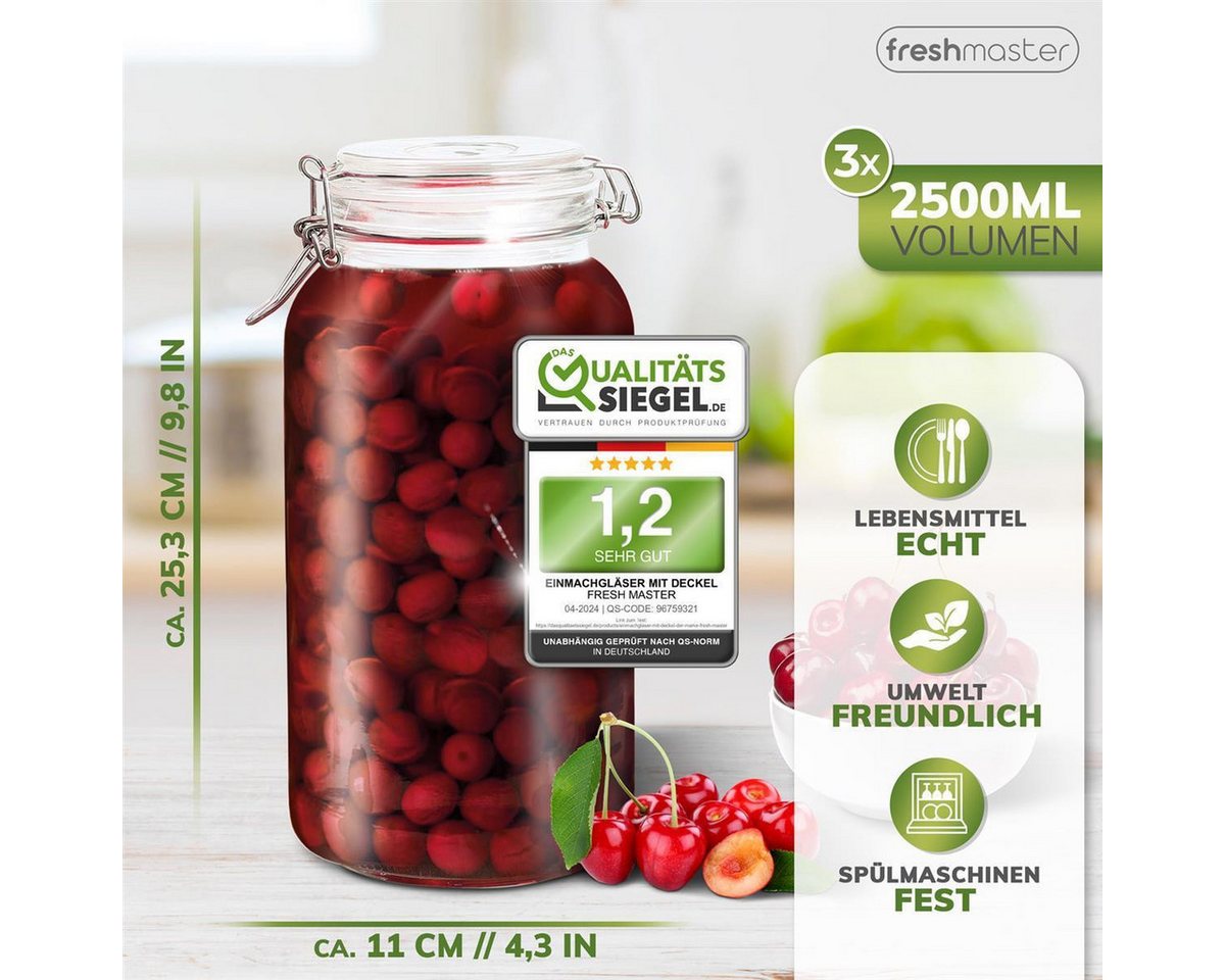Fresh Master Einmachglas Vorratsgläser mit Drahtbügel-Verschluss, Glas, (3-tlg), mit Bügelverschluss – Bild 3 von 5