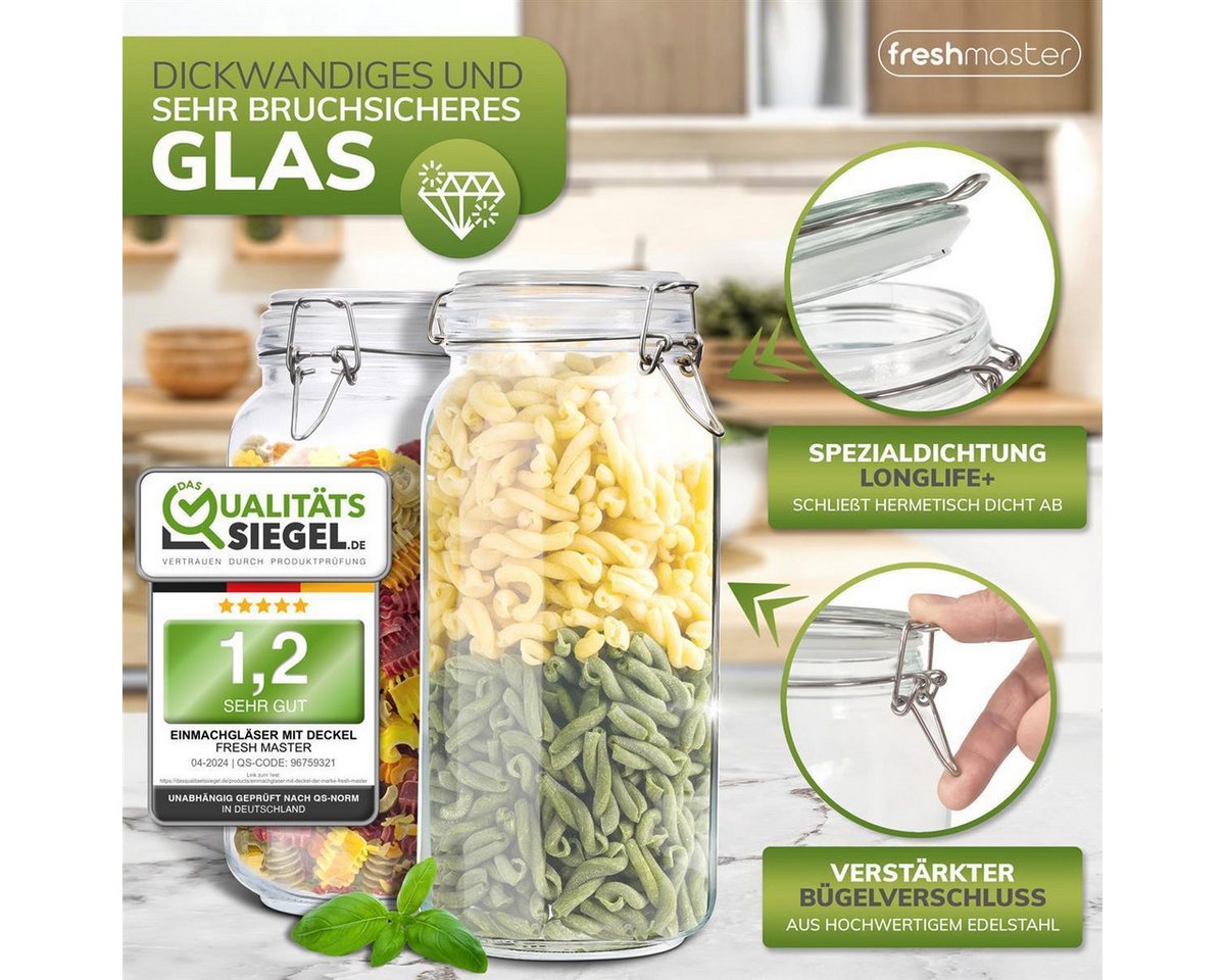 Fresh Master Einmachglas Vorratsgläser mit Drahtbügel-Verschluss, Glas, (3-tlg), mit Bügelverschluss – Bild 4 von 5