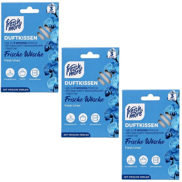 fresh & more Duftbeutel Duftkissen Mix, 3er Set, 9-tlg., 3 Packungen mit je 3 Duftkissen, 3 Duftvarianten, mit Frischeperlen