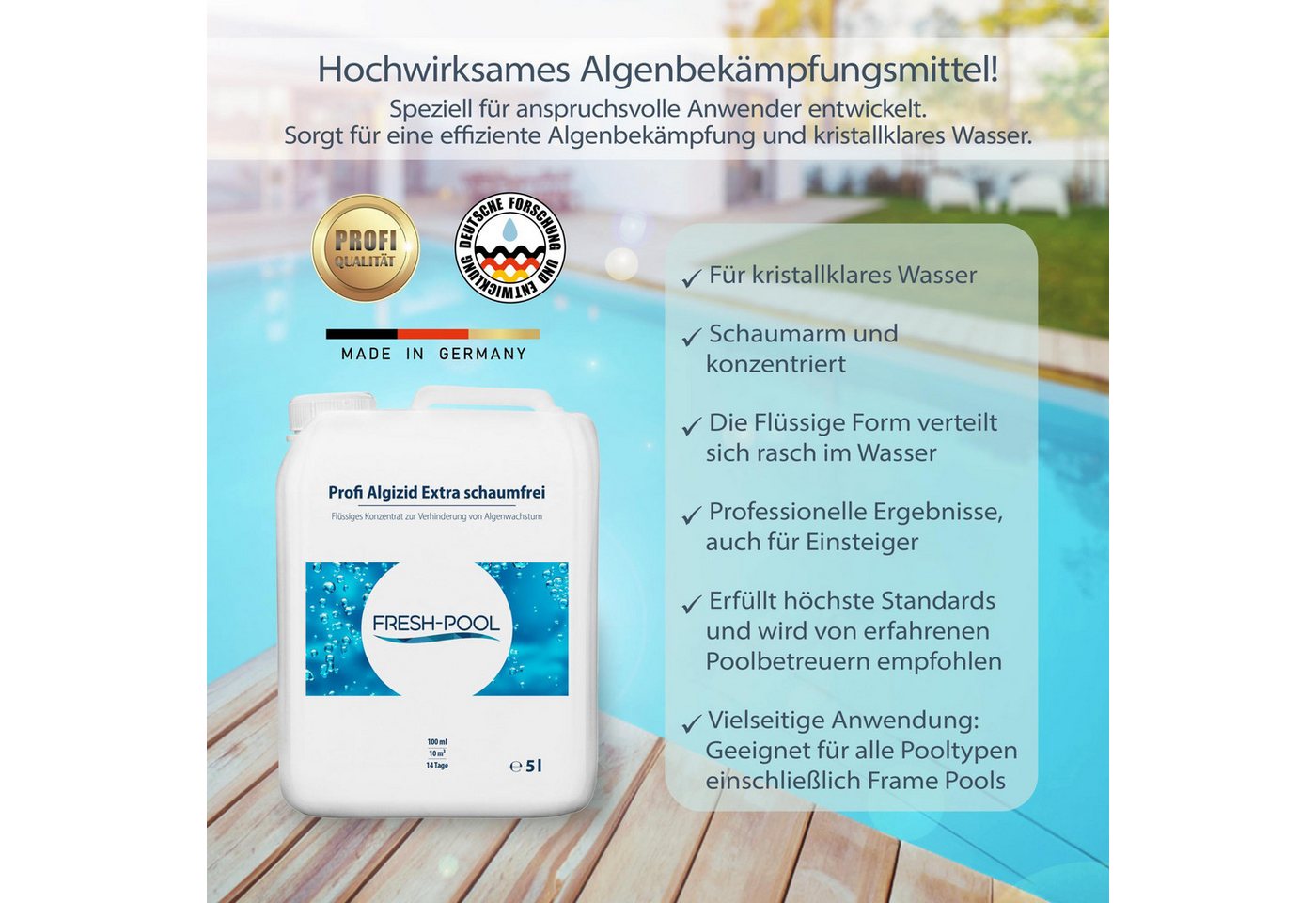 Fresh-Pool Poolpflege Profi Algizid Extra schaumfrei 5 Liter – Bild 3 von 5