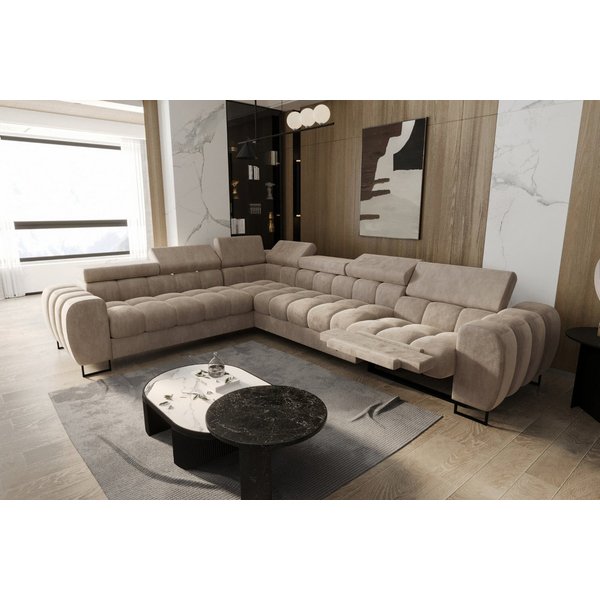 Friderik-EU Ecksofa Aspen Max Relax, L-Form Modernes Sofa mit Schlaffunktion, 330x260 cm, Couch mit verstellbaren Kopfstützen, Liegefläche 117x190cm, Schlafsofa