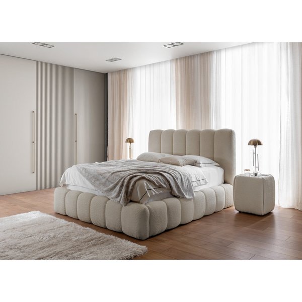 Friderik-EU Polsterbett CANDE mit Bettkasten, Lattenrost und gepolstertem Kopfteil, Wolkenbett (Doppelbett mit Stauraum, Stabilem Holzrahmen, Bouclé-Stoff)