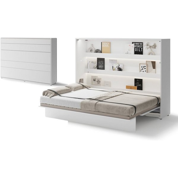 Friderik-EU Schrankbett Horizontal Wandklappbett Lenart Bed Concept - inklusive Trageservice (mit LED) Horizontal Wandklappbett mit pneumatischer Hebehilfe, Sof