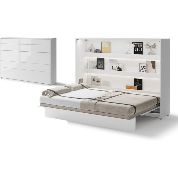 Friderik-EU Schrankbett Horizontal Wandklappbett Lenart Bed Concept - inklusive Trageservice (mit LED) Horizontal Wandklappbett mit pneumatischer Hebehilfe, Sof