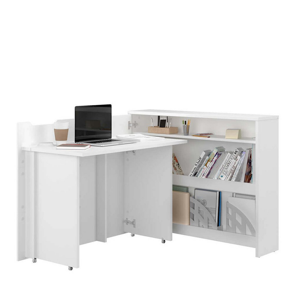 Friderik-EU Schreibtisch Work Concept Klappbarer und Ausziehbarer mit Rollen 115x93x27 cm (mit 3 Regalen), Platzsparender Computertisch für Homeoffice und Arbei – Bild 2 von 5