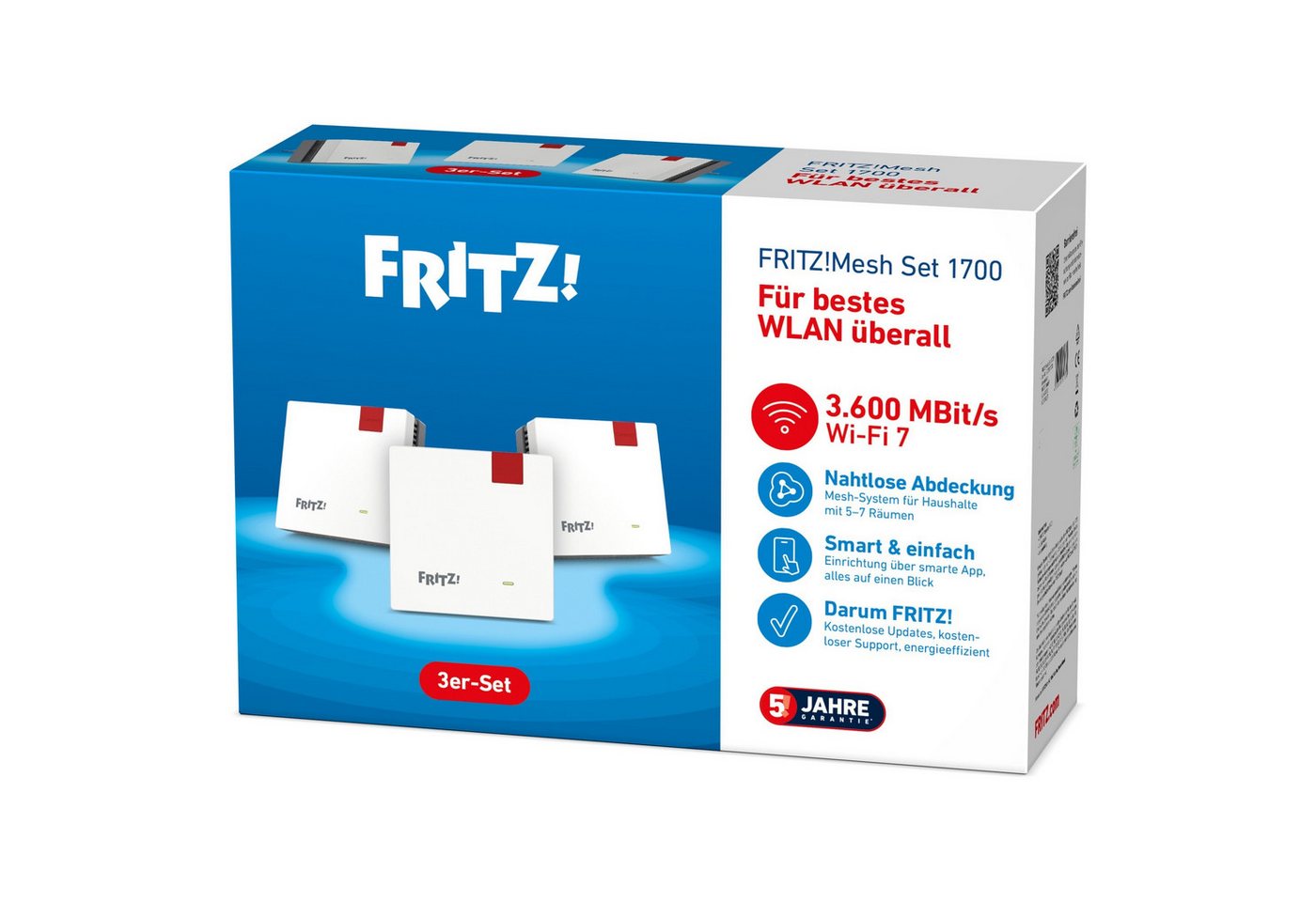 Fritz! FRITZ!Mesh Set 1700 3er-Set WLAN-Repeater, 3er-Mesh-Set, 3x Repeater 1700, Wi-Fi 7 3.568 MBit/s, Gigabit-LAN – Bild 4 von 5