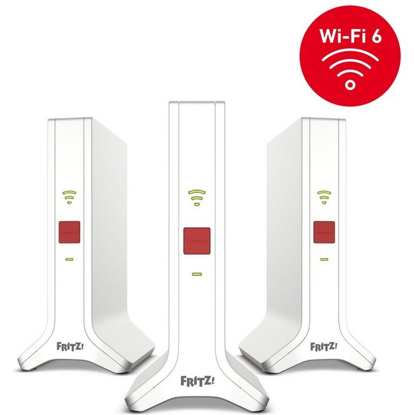 Fritz! FRITZ!Mesh Set 4200 3er-Set WLAN-Repeater, 3er-Mesh-Set, 3x Repeater 3000 AX, Wi-Fi 6 Tri-Band bis 4.200 MBit/s