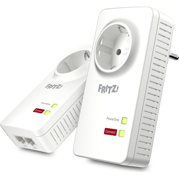 Fritz! FRITZ!Powerline 1220 Set Reichweitenverstärker, 2er-Set, Powerline bis 1.200 MBit/s, Steckdose, je 2x Gigabit-LAN